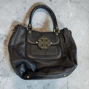 Tory Burch Amanda Black Pebbled Leather Hobo Shoulder Bag